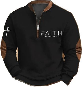 Generic Mens Faith Print Casual T-Shirt Faith Ephesians 2 8 Pullover, Black, 3XL