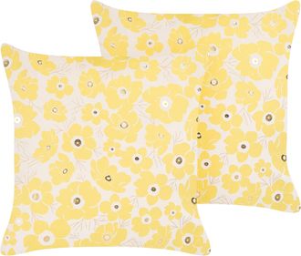 Beliani Conjunto De 2 Cojines De Terciopelo Amarillo Beige Dorado 45 X 45 Cm Triteleia
