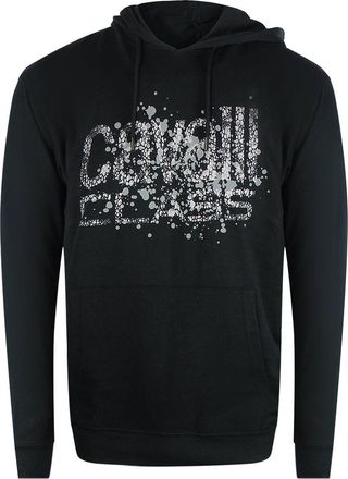 Cavalli Gebarsten Gespoten Logo Zwarte Hoodie