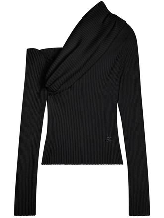 Courrèges logo-embroidered knitted jumper - Black