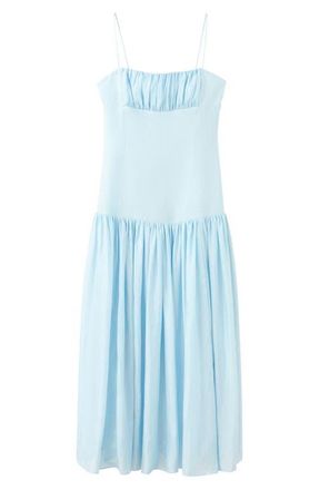 Mango Ruched Sleeveless Maxi Dress in Sky Blue at Nordstrom, Size 10