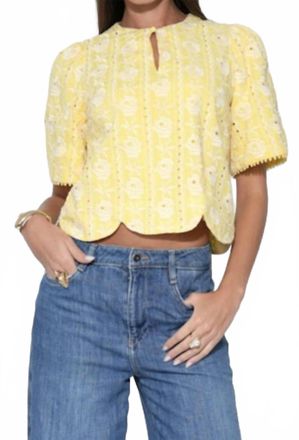 Adelyn Rae Eleanor Scallop Foral Embroidery Blouse In Light Yellow