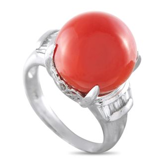 Luxury Bazaar Platinum 0.30ct Diamond and Coral Ring MF05-062625