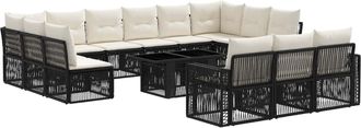 vidaXL Conjunto De Sof&aacute;s De Jard&iacute;n 14 Uds. Negro Y Blanco Crema Vidaxl