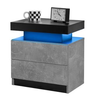 STILVORA Comodino Con 2 Cassetti E 1 Vano Aperto Con Led Regolabile, In Legno Ingegnerizzato, Grigio