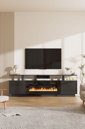 Living and Home Recessed Electric Fireplace TV Stand with Remote Control in Black
