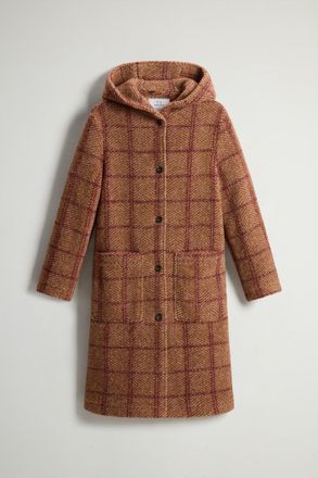 Woolrich donna Cappotto lungo Gentry a quadri con cappuccio Marrone Taglia XXS
