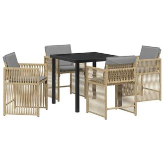 Berkfield Home 5 Piece Garden Dining Set with Cushions Beige Poly Rattan