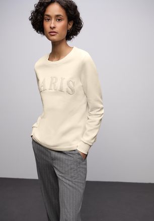 Street One Sweatshirt STREET ONE, Damen, Gr. 40, soft beige, Sweatware, Obermaterial: 60% Baumwolle, 40% Polyester, bedruckt, l&auml;ssig geschnitten h&uuml;ftbedeckend, R