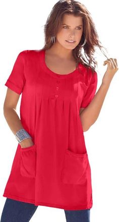 Roaman's Plus Size Two Pocket Soft Knit Swing Tunic in Vivid Red at Nordstrom, Size Small
