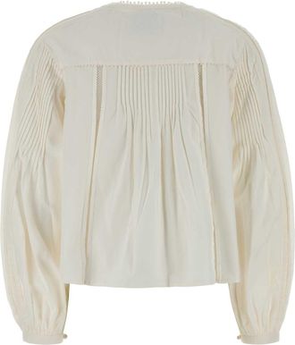 Isabel Marant Womens Pleated Cotton Lace Blouse White Dentelle Sweater