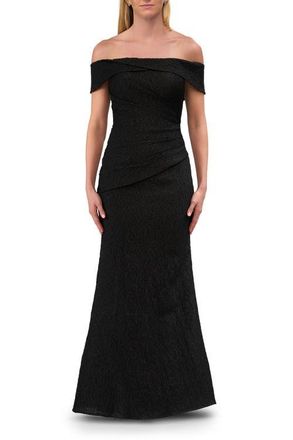 La Femme Off-the-Shoulder Textured Evening Gown in Black at Nordstrom, Size 20