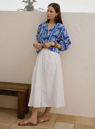 Contemporaine Womens Pleated-waist poplin maxi skirt