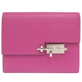 Herm&egrave;s Rose Purple Chevre Leather Clutch Bag (Pre-Owned)