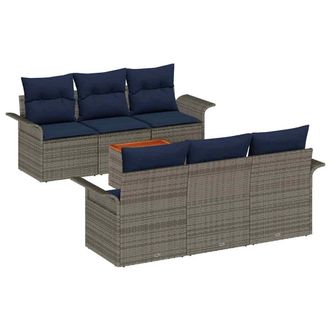 vidaXL Conjunto De Sof&aacute;s De Jard&iacute;n 7 Pcs Gris Rat&aacute;n Sint&eacute;tico Vidaxl