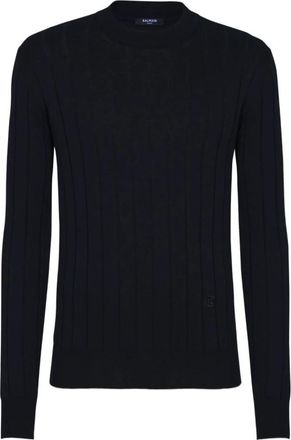 Balmain Slim Fit Ribgebreide Trui van Zijde-Katoen - Heren - Ronde hals truien - Zwart - M - Katoen - Truien & Vesten