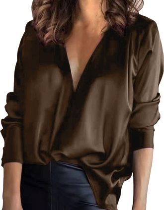 Generic Silk Blouses For Women Uk Plus Size | Black Satin Blouse For Women Uk Ladies Evening Tops Size 18 Uk Womens Going Out Tops Plus Size Work Blouses For 