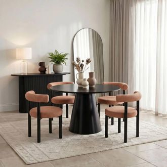 Furniturebox Palma Round Black Semi Gloss Dining Table 4 Isola Chairs in Terracotta