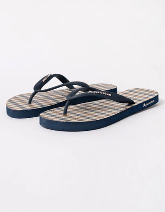 Aquascutum Mens Aquascutum Iconic Mens Flip-Flops with Club Check Print - Navy 11 - Size: UK12 eu46