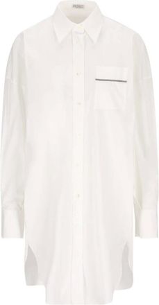 Brunello Cucinelli Overhemden, Dames, Wit, XS, Katoen, Cotton Poplin Shirt