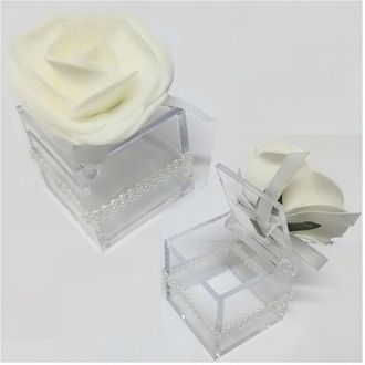 Trade Shop Trade Shop - Bomboniere Scatola Con Rosa Bianca Perle Cubo 4.5cm Portaconfetti Per Matrimonio