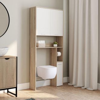 IDMarket Scaffalatura wallis in faggio e bianco con piano per wc
