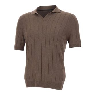 Gran Sasso V-neck Knitwear, male, Brown, Size: 2XL Tennis M/M Polo