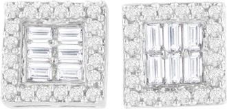 House of Brilliance 14K White Gold 1 cttw Round and Baguette Diamond Stud Earrings at Nordstrom