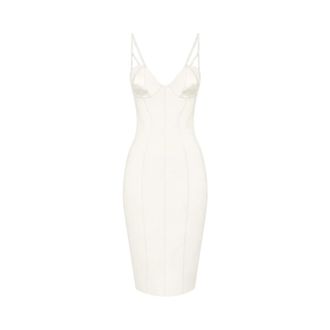 Elisabetta Franchi Midi Jurk met Gekruiste Vetersluiting - Dames - Jurken - Geel - Maat: L Leer