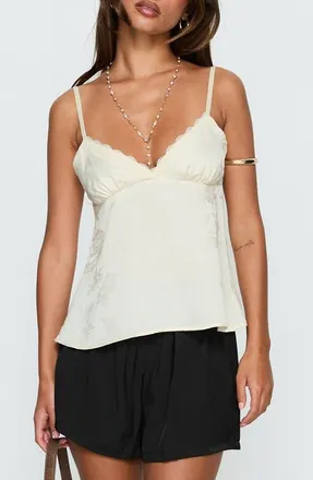 Princess Polly Had Me At Hello Floral Lace Trim Camisole in Cream at Nordstrom, Size 12