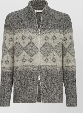 Brunello Cucinelli wool silk cashmere ribbed knit zip cardigan