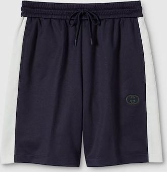 Gucci Technical Jersey Shorts With Embroidery, Size XXXL, Blue, Ready-to-wear