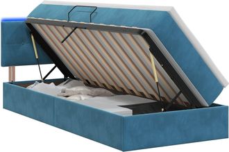 vidaXL Cama De Almacenamiento Led Con Colch&oacute;n Azul Oscuro 90 X 190 Cm Vidaxl