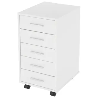 ML Design Cassettiera Mobile Bianca Con 5 Cassetti 33 X 38 X 63,5 Cm In Truciolato Con Rivestimento A Melamina Mobiletto Archivio Documenti Con Ruote Armadio Po