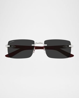 Cartier Mens Rimless Metal C-Hinge Rectangle Sunglasses