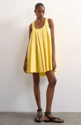 Topshop Pleated Cotton Trapeze Mini Sundress in Yellow at Nordstrom, Size 14 Us
