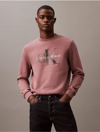 Calvin Klein Jeans Calvin Klein Mens Monogram Logo Relaxed Fleece Crewneck Sweatshirt - Brown - XS
