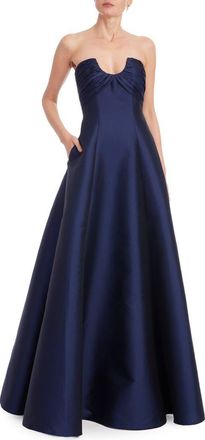 Badgley Mischka Strapless Satin Gown in Navy at Nordstrom, Size 10