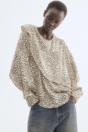 H&M Cape-detail Blouse in Cream/cheetah Print at Nordstrom, Size X-Small