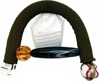 Nicomede. Womens Hand-Made Woven Acrylic And Plastic Beads Bracelet In Olive Green/ Black