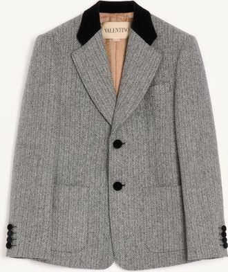 Valentino Valentino Single-Breasted Wool Jacket in Chevron Pattern