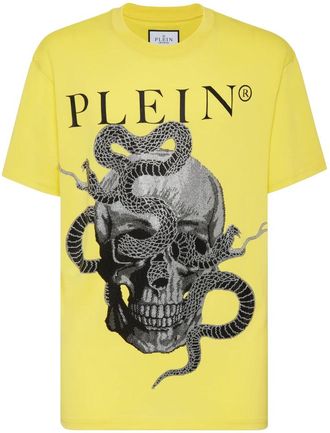 Philipp Plein T-Shirt Ronde Hals Snake - Heren - T-shirts - Geel - S - Katoen - Tops