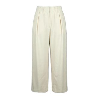 Jil Sander Wide Trousers, female, Beige, Size: XS Wool Wide-Leg Trousers