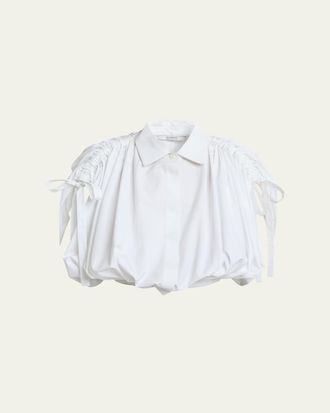 Givenchy Ruched Cotton-Poplin Crop Collared Bubble Shirt