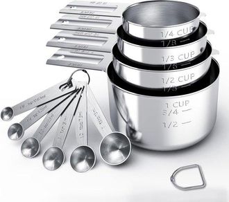 OEM Tazas Y Cucharas Medidoras - Juegos De Cocina - Cocina Y Reposter&iacute;a - Acero Inoxidable - 10 Piezas - Plateado