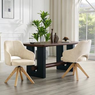OEM Set Di Due Poltrone Girevoli In Un Elegante E Raffinato Stile Retr&ograve;. Rivestimento In Tessuto Bianco Testurizzato Con Gambe In Legno Massello, Funzione