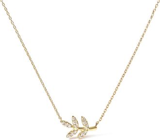 House of Brilliance 10K Yellow Gold 1/10 Cttw Diamond Leaf and Branch Pendant Necklace at Nordstrom