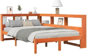 vidaXL Vidaxl - Cama Con Estanter&iacute;a Sin Colch&oacute;n Madera Maciza Marr&oacute;n 135x190cm