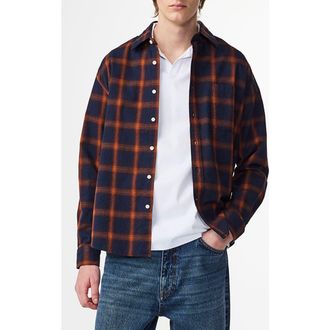 Nn.07 Deon 5465 Organic Cotton Button-Up Shirt in Marine Check at Nordstrom Rack, Size Xx-Large