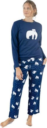 Leveret Womens Cotton Top & Flannel Pants Printed Holiday Pajama Set in Polar Bear at Nordstrom, Size X-Small